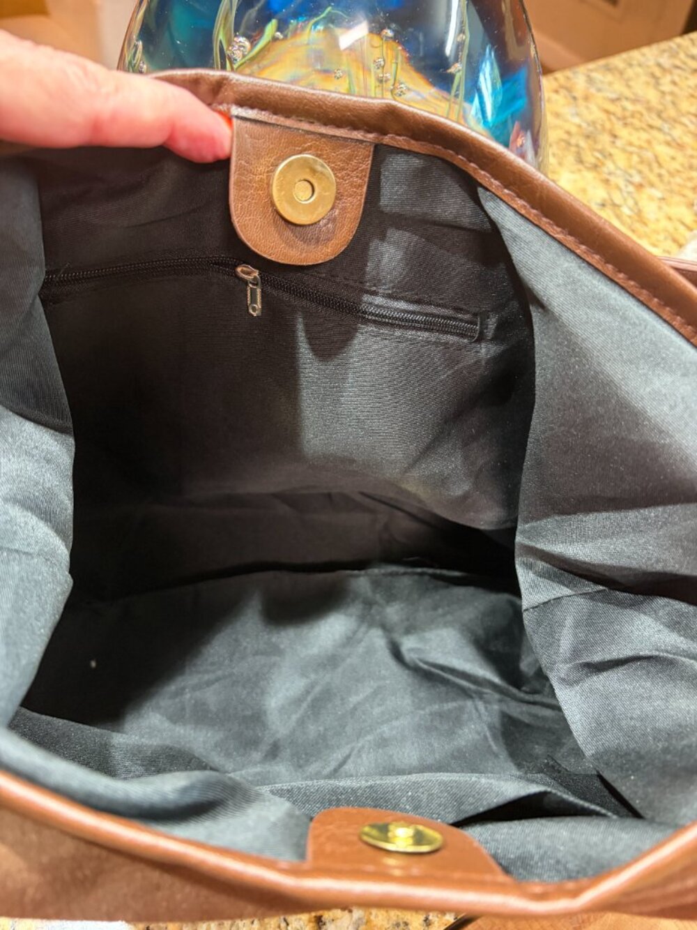 BROWN FAUX SUEDE SHOULDER BAG NWOT PRISTINE - Picture 5 of 5